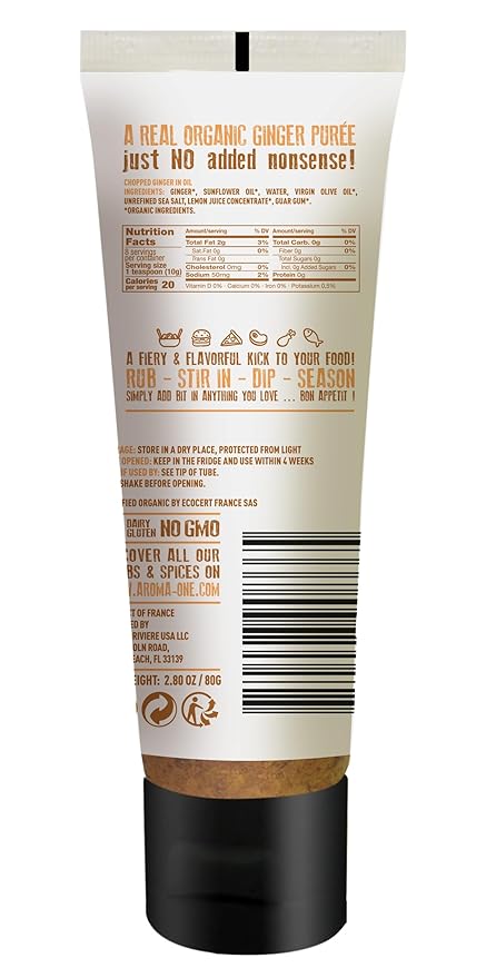 Aroma One Ginger Puree Paste - Organic Herb Concentrate for Cooking, Seasoning & Sauces - Fresh