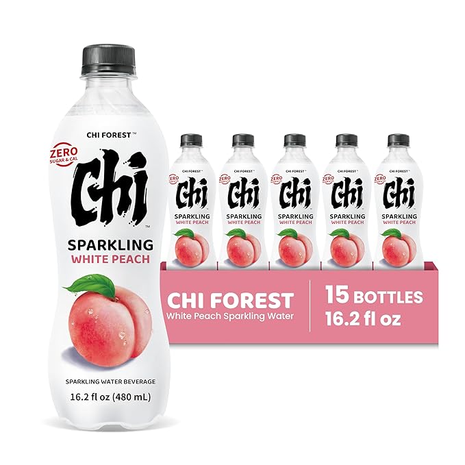 CHI FOREST Flavored Sparkling Water Beverage, White Peach, Zero Sugar, 16.2 fl oz Bottles (pack of