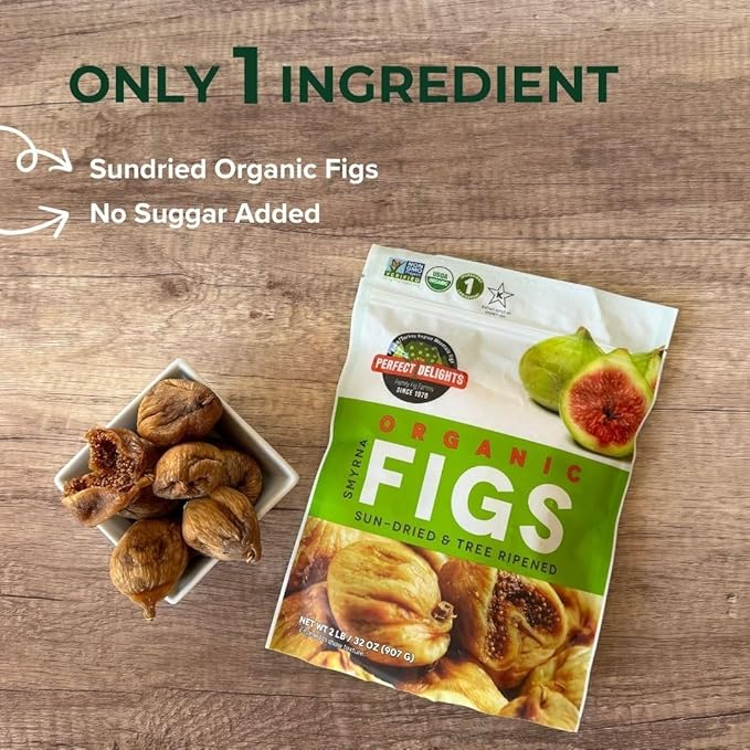 Perfect Delights Organic Turkish Figs, Vegan, Sun-Dried Pitted Figs, Healthy Fruit Snack for Kids