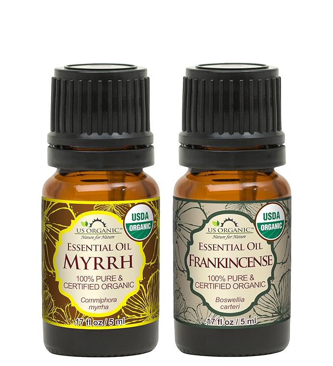 US Organic 100% Pure Myrrh, Frankincense Essential Oil Combo Pack - Directly sourced from The Horn