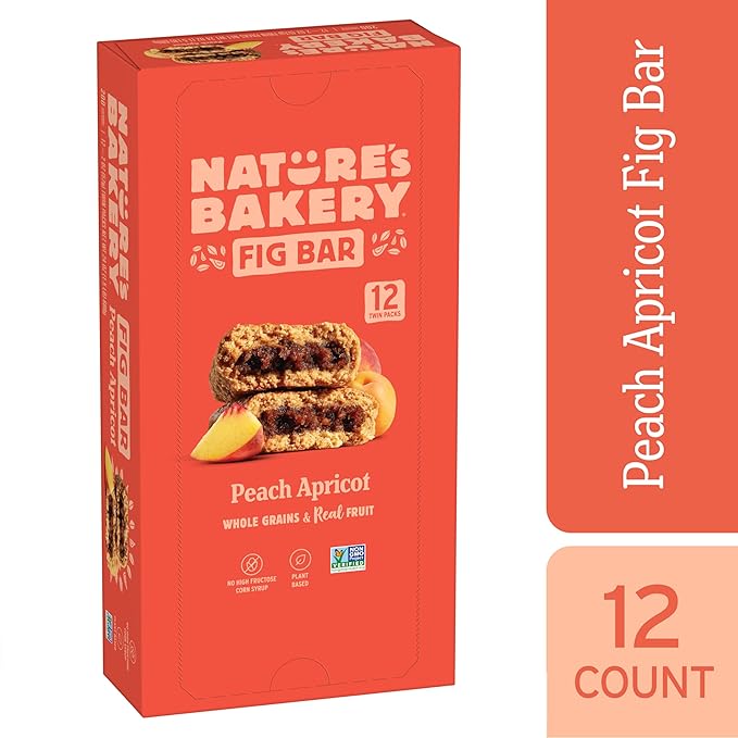 Nature?™s Bakery Whole Wheat Fig Bars, Peach Apricot, Real Fruit, Vegan, Non-GMO, Snack bar, 1 box