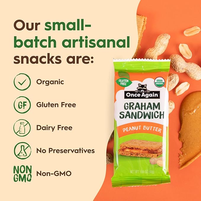 Once Again Peanut Butter Crackers Graham Sandwiches - Gluten Free Graham Crackers with Organic