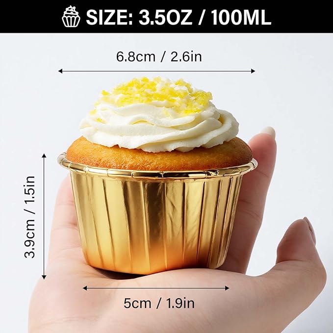 EUSOAR Gold Cupcake Cups, 3.5 Oz 50pcs Disposable Foil Muffin Liners, Gold Cupcake Baking Cups