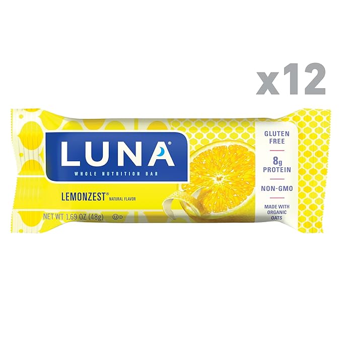 LUNA Bar - LemonZest Flavor - Gluten Free Snack Bars - Non-GMO - Protein Bars - Made with Organic
