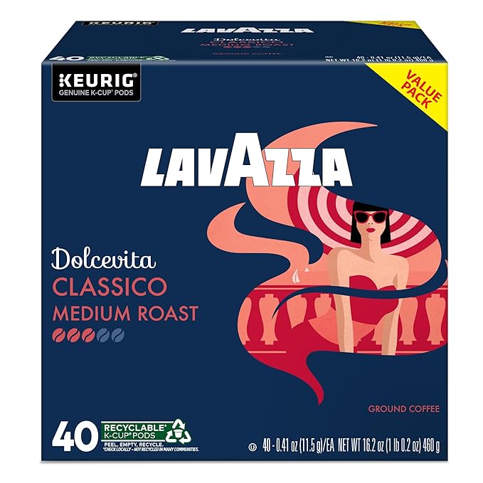 Lavazza Dolcevita Classico, Single-Serve Keurig K-Cup Pods, Medium Roast Coffee, 40-Count Box