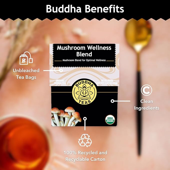 Buddha Teas - Organic Mushroom Wellness Blend - Herbal Tea - For Health & Wellbeing - With