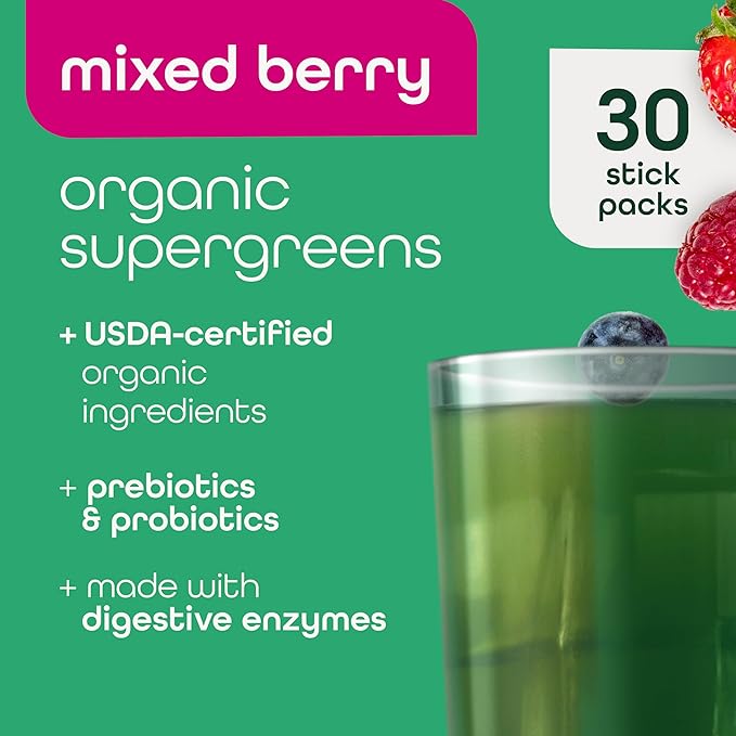 Zena Nutrition Organic Super Greens Powder, 70+ Superfoods, 0 Sugar, 3G Fiber, Spirulina
