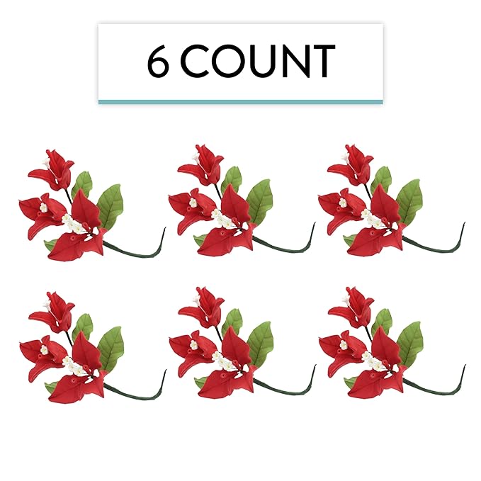 Global Sugar Art Exquisite Red Bougainvillea Sugar Cake Flowers, 6 Count by Chef Alan Tetreault