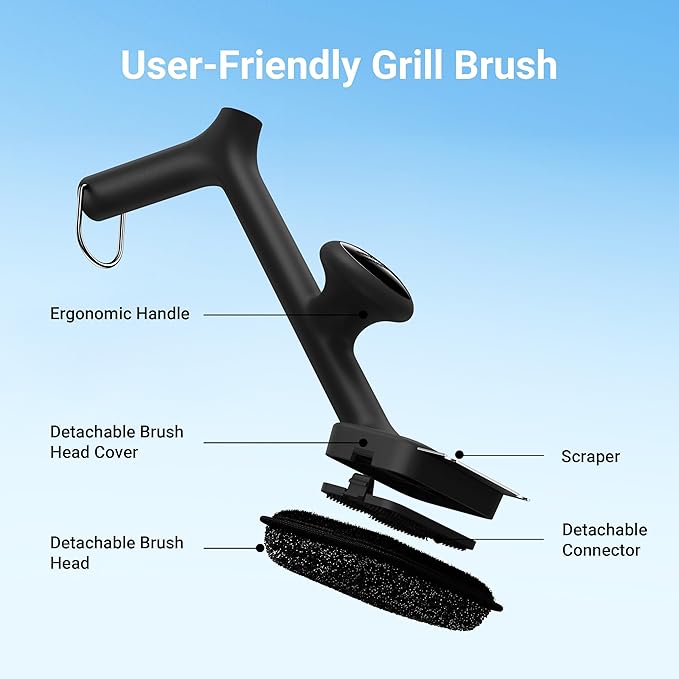 BBQ Grill Brush Bristle Free - 17" Safe Steam Grill Cleaner Brush with Scraper and 3 Brush Heads