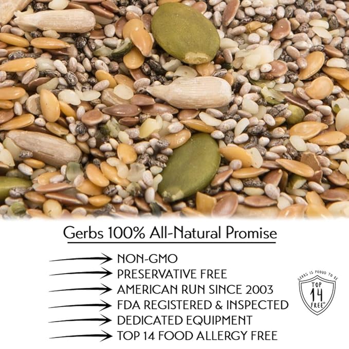 GERBS Raw Super 7 Seed Snack Trail Mix 2 LBS. | Top 14 Food Allergy Free | Resealable Bulk Bag |
