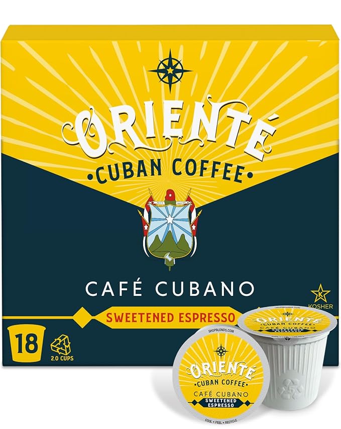 Oriente Sweetened Espresso Coffee Pods, 18 ct, Dark Roast Flavored Cuban Inspired Coffee in