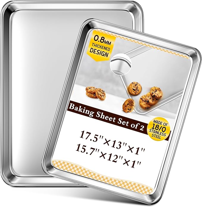 Baking Sheet Set of 2, Commercial Grade Stainless Steel Cookie Sheets for Baking, 17.5''x13'' /