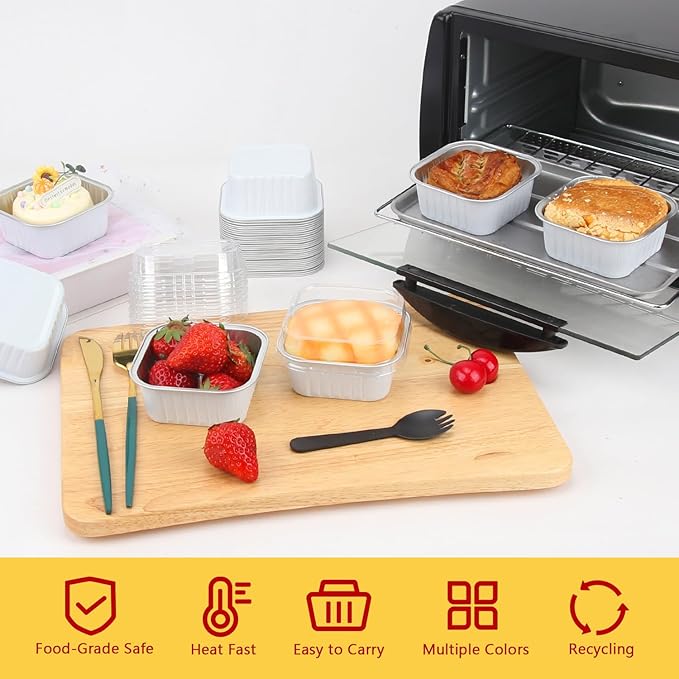 120pack 5oz Mini Cake Pans with Lids,LNYZQUS Foil Cupcake Cups Small Brownie Baking Tins,Square