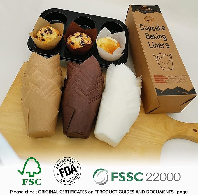 Nordic Paper 200pcs White Tulip Cupcake Liners for Baking Cups EU Parchment paper Tulip Muffin