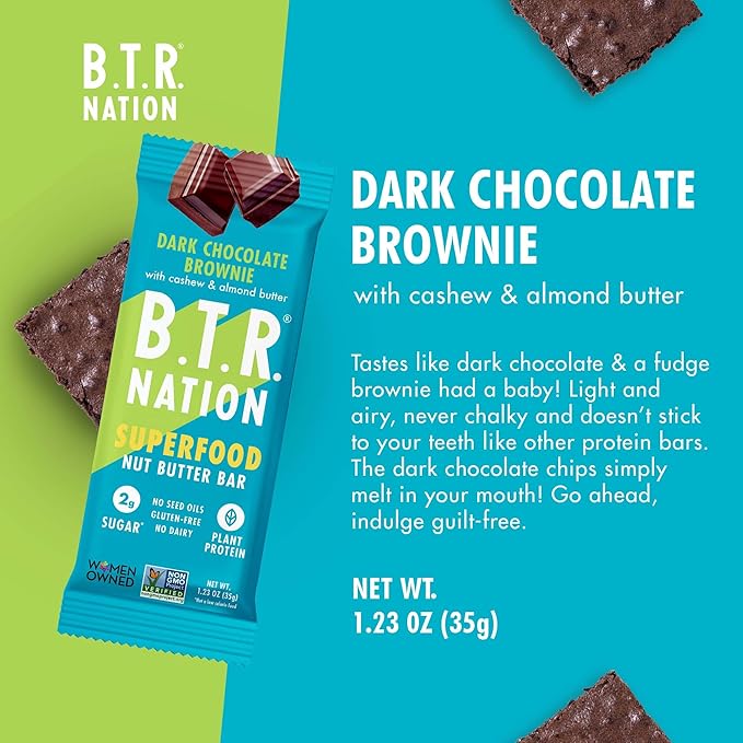 B.T.R Nation Keto Superfood Protein Bars, Plant Based Vegan - Brownie RECHARGE | 12 Bars | Low Carb