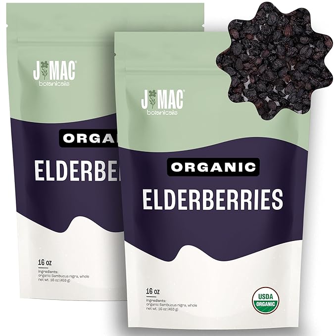 J MAC BOTANICALS Certified USDA - 100% Organic Dried Elderberries - 2lb Bulk - Non-Irradiated