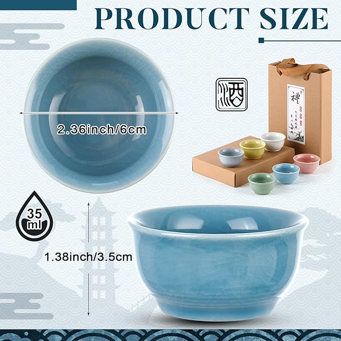 Skyley 6 Pieces Korean Soju Shot Glasses Sets Porcelain Cups Korean Ceramic Cups Tea Accessories