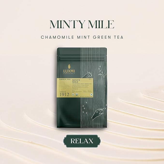 Luxmi Estates Minty Mile Organic Chamomile Mint Green Tea (50 Tea Bags) Low Caffeine Tea Bags For