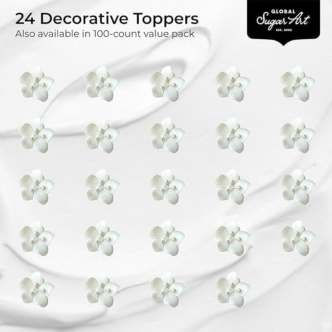 Global Sugar Art Blossom Sugar Wedding Cake Flowers with Pearl Stamens, White Unwired, 24 Count by