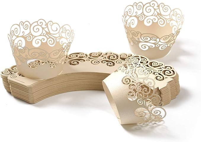 Cupcake Wrappers, KPOSIYA 50 Pack Cupcake Wraps Filigree Artistic Bake Cake Paper Cup Little Vine