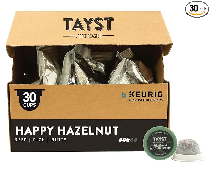 Tayst Coffee Pods, Happy Hazelnut Medium Roast, K Cups Compatible with Keurig Coffee Maker