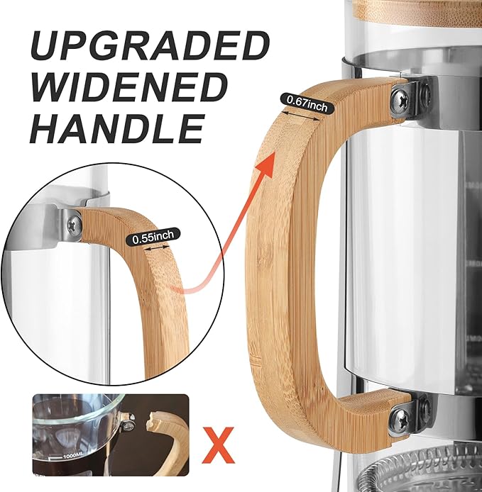 Sivaphe 34 oz French Press Coffee/Tea Maker with Bamboo Lid and Hand Stainless Steel High
