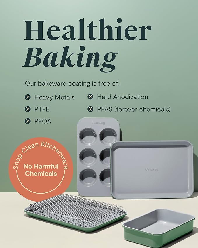 Caraway Nonstick 9” x 6.5” Small Rectangle Baking Pan Duo – Non-Toxic, PTFE & PFOA Free