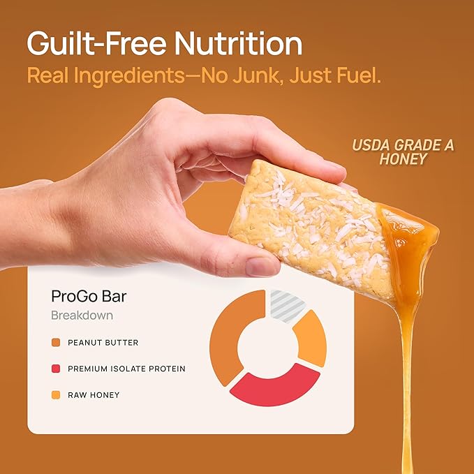 ProGo Protein Bars, Low Sugar, High Protein Snacks (22g) - 95% Pure Isolate for Faster Muscle