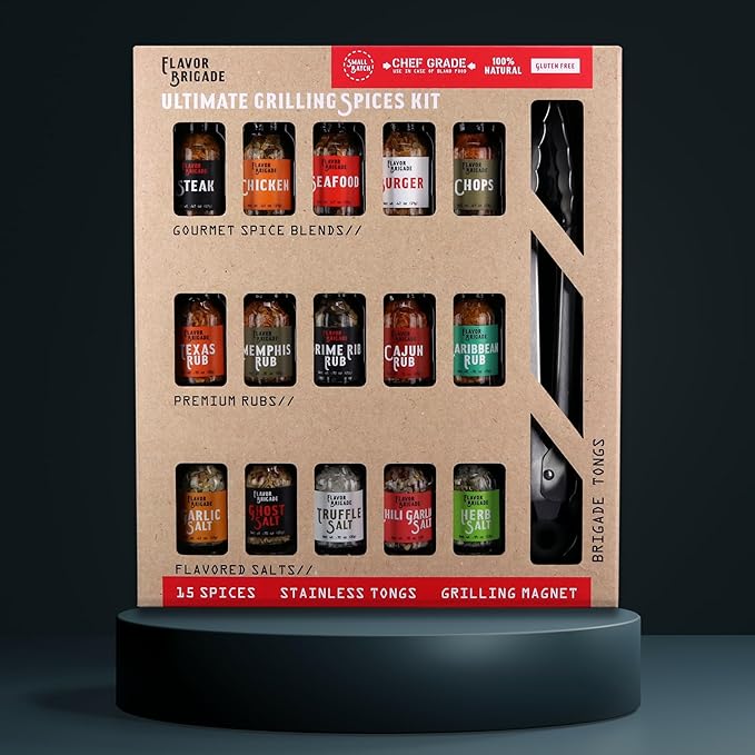 Ultimate Grilling Gift for Men - BBQ Accessories - Gourmet Spice Blends & Seasonings, Tongs, BBQ
