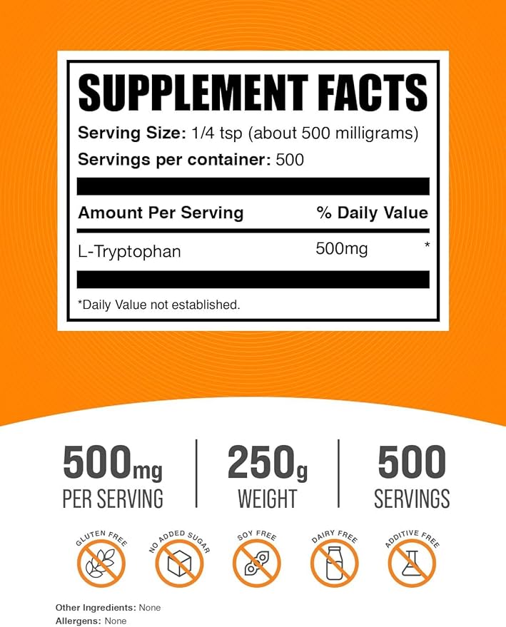 BulkSupplements.com L-Tryptophan Powder - Tryptophan Supplement, Amino Acid Supplement - Gluten
