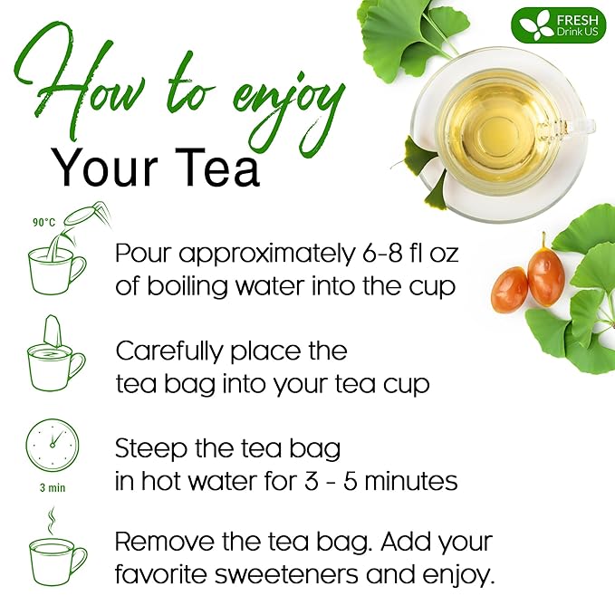 FreshDrinkUS, Premium 135 Ginkgo Biloba Leaf Tea Bags, 100% Natural & Pure from Ginkgo Biloba