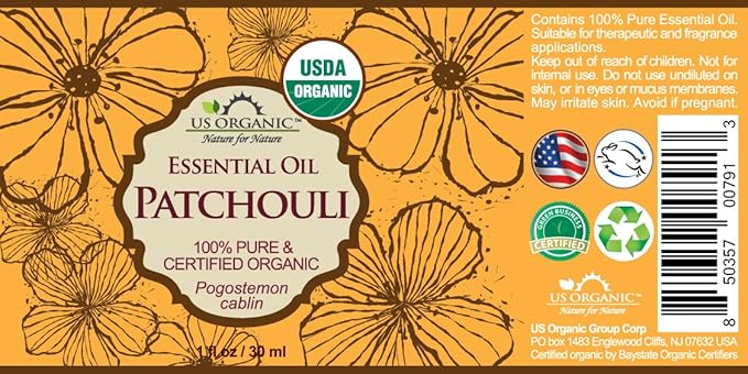 US Organic 100% Pure Patchouli Essential Oil - USDA Certified Organic, Steam Distilled - W/Euro