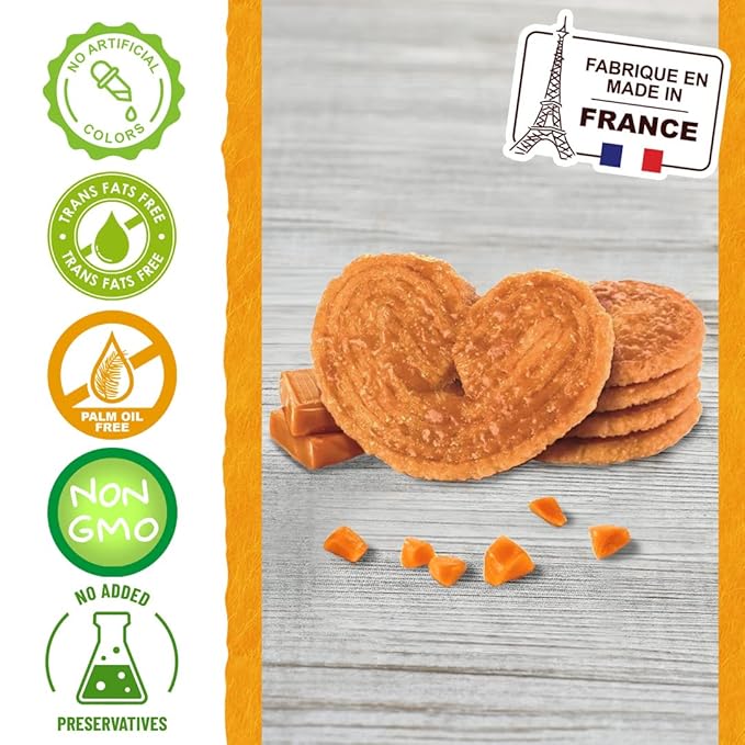 St Michel Caramel Palmiers Biscuits Made In France, pack of 4 (100g each) Non-GMO. Total of 48
