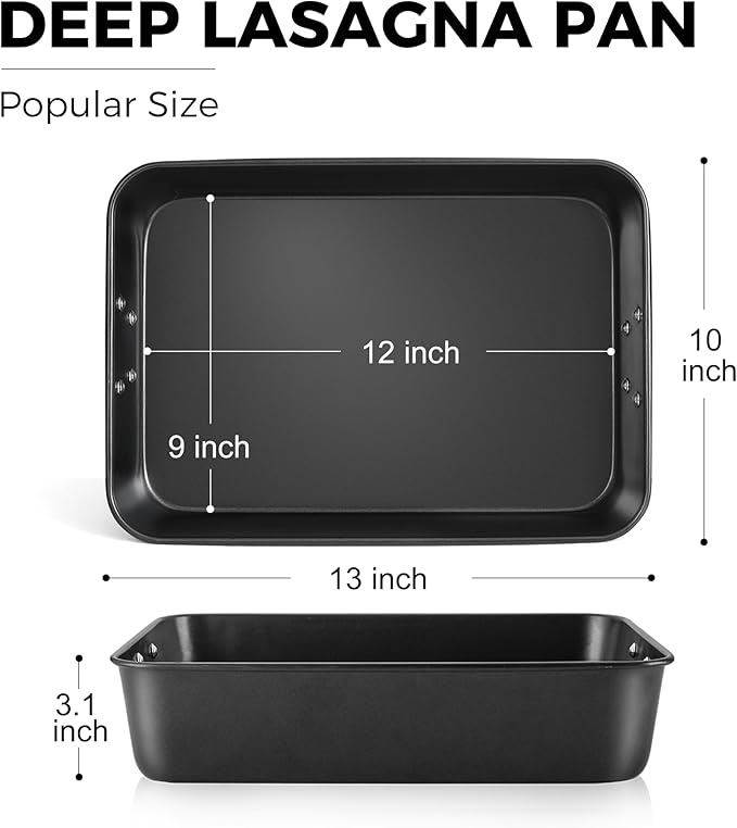 HONGBAKE Nonstick Lasagna Pan 3 Inch Deep, 9x13 Baking Pan, Rectangular Sheet Cake Pan, Roasting