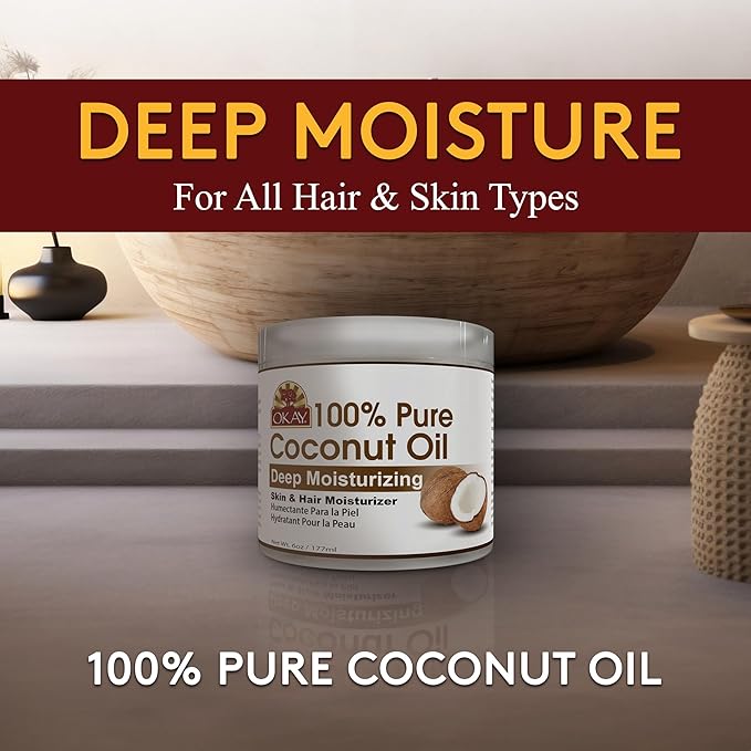 Okay 100% Pure Coconut Oil for Hair & Skin - Coconut Oil for Women & Men, Perfect for Hair & body