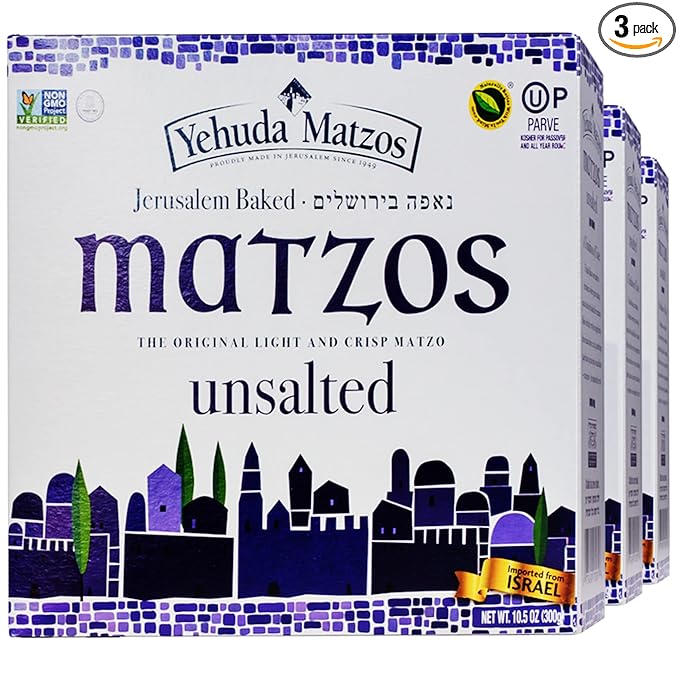 Yehuda Unsalted Matzo Thins, 10.5oz (3 Pack) Airy, Crisp & Delicious Matzah Crackers | Kosher for