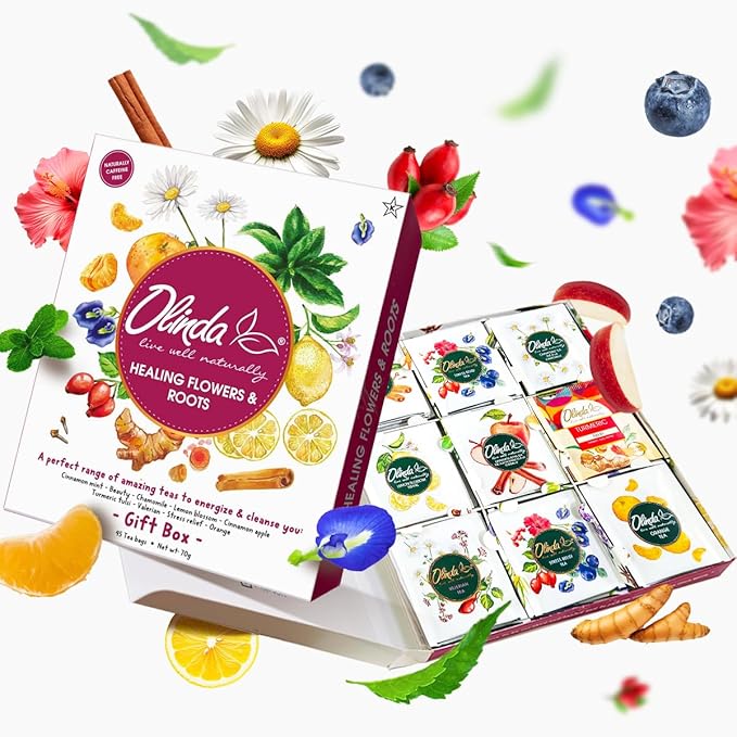 Olinda Healing Flowers & Roots Gift Box Natural Caffeine Free Tea Organic Herbal Tea Bags Healthy
