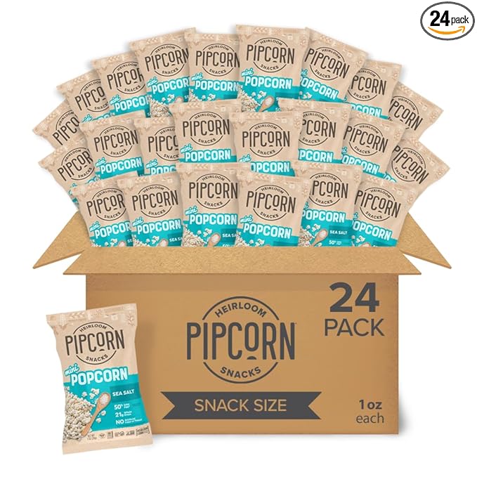 Mini Heirloom Popcorn by Pipcorn - Sea Salt,1oz 24pk - Healthy Snacks, Gluten Free Snacks, Snack