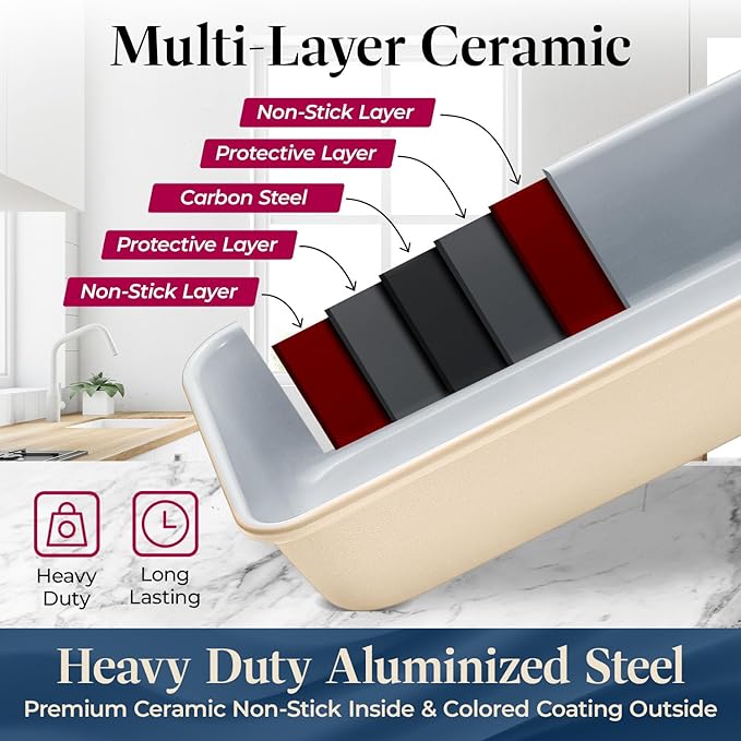 Bakken 8-Piece Stackable Bakeware Set - Ceramic Non-Stick Coating, Baking Sheets, Assorted Baking