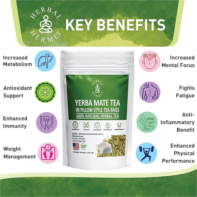 Herbal Hermit Yerba Mate herbal-teas with 50 tea bags Natural Yerba Matte Rich in Chlorophyll, Made