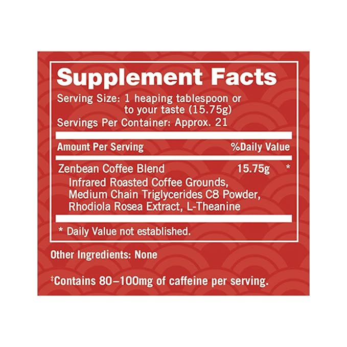 Zenbean Infrared Brew Medium Grind Low Acid Coffee - Nootropic Coffee with Rhodiola Rosea and