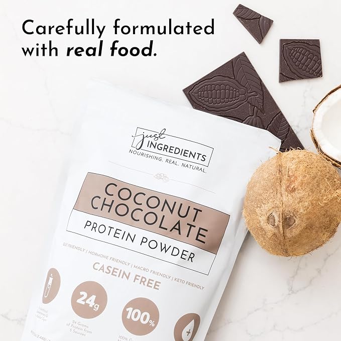 JUST INGREDIENTS Coconut Chocolate Protein Powder ??30-Serving Blend with 100% Grass-Fed Whey &