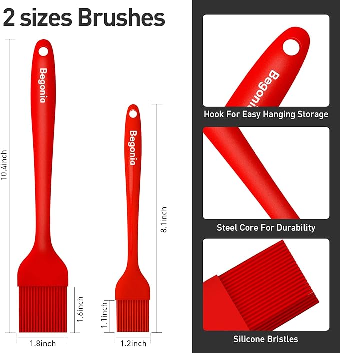 Begonia Silicone Basting Pastry Brush-2pcs Heat Resistant Cooking Brush for Oil, Sauce, Butter