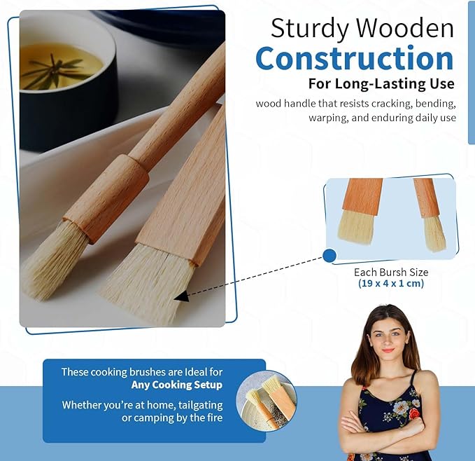 ANGEL’S PEEL LOUNGE Pastry Brush for Baking - Basting Brush with Wooden Handle Flat and Round Heads