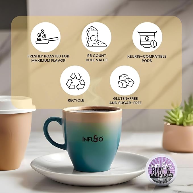 InfuSio Coffee Pods 96 Count Rum & Horchata Flavored Medium Roast Single serve Coffee pods for