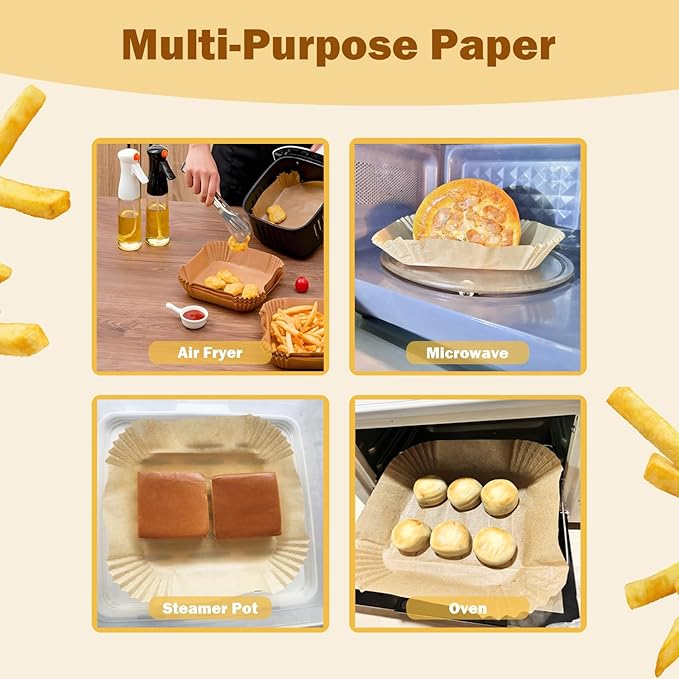 200 Pcs 6.5" Air Fryer Liner,Square Baking Parchment Airfryer Paper Unbleached Disposable Non-stick
