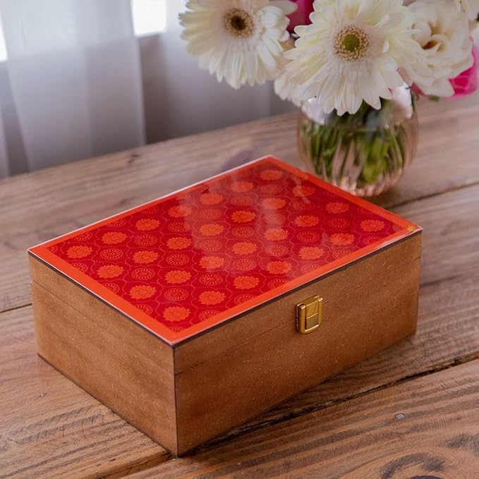 Octavius Gift's Select - Assorted Tea in Lotus Printed Wooden Box | 6 Flavors, 90 Tea Bags | Black
