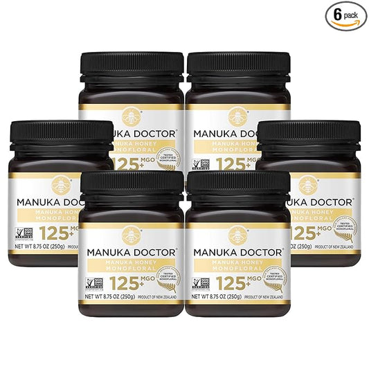 MANUKA DOCTOR - MGO 125+ (6 Pack) Manuka Honey Monofloral, 100% Pure New Zealand Honey. Certified.
