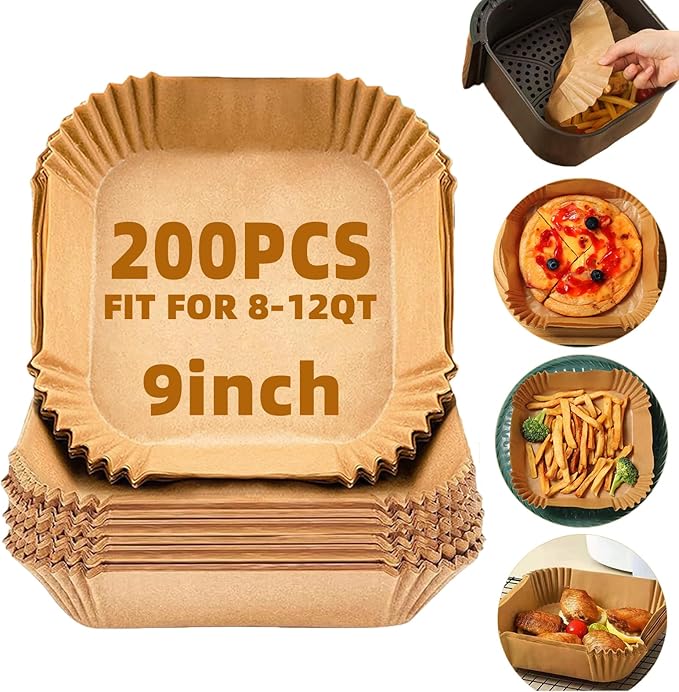 9inch 200Pcs Air Fryer Liners Disposable,Non-Stick Food Grade Air Fryer Parchment Paper Liner,Oil
