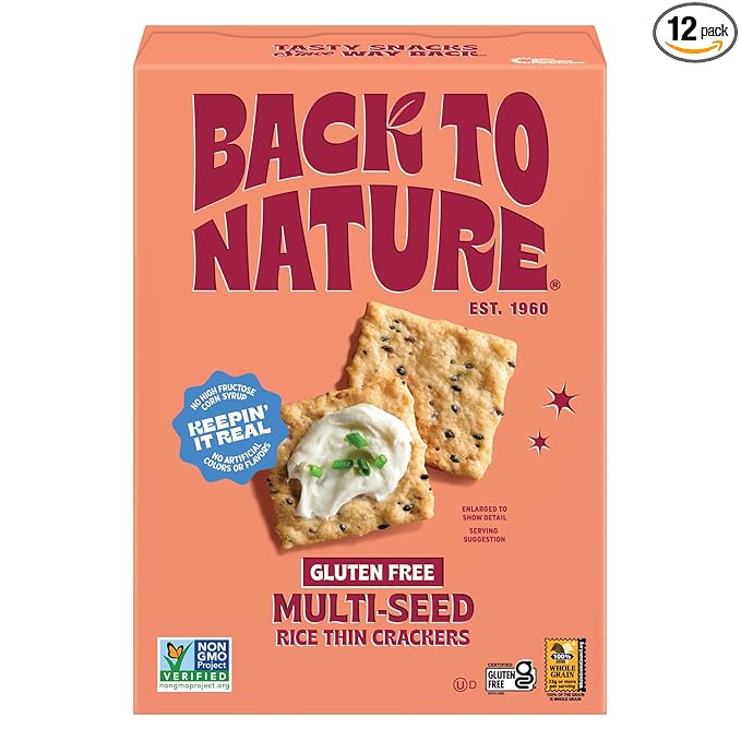 Back to Nature Gluten Free Crackers, Multi-Seed Rice Thins - Non-GMO, Made with Whole Grain Brown